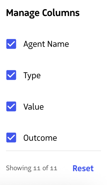 Manage Columns menu