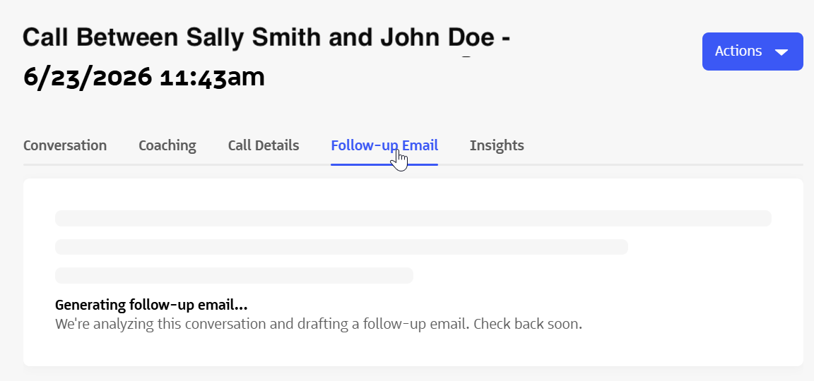 Conversation record showing processing generative features.