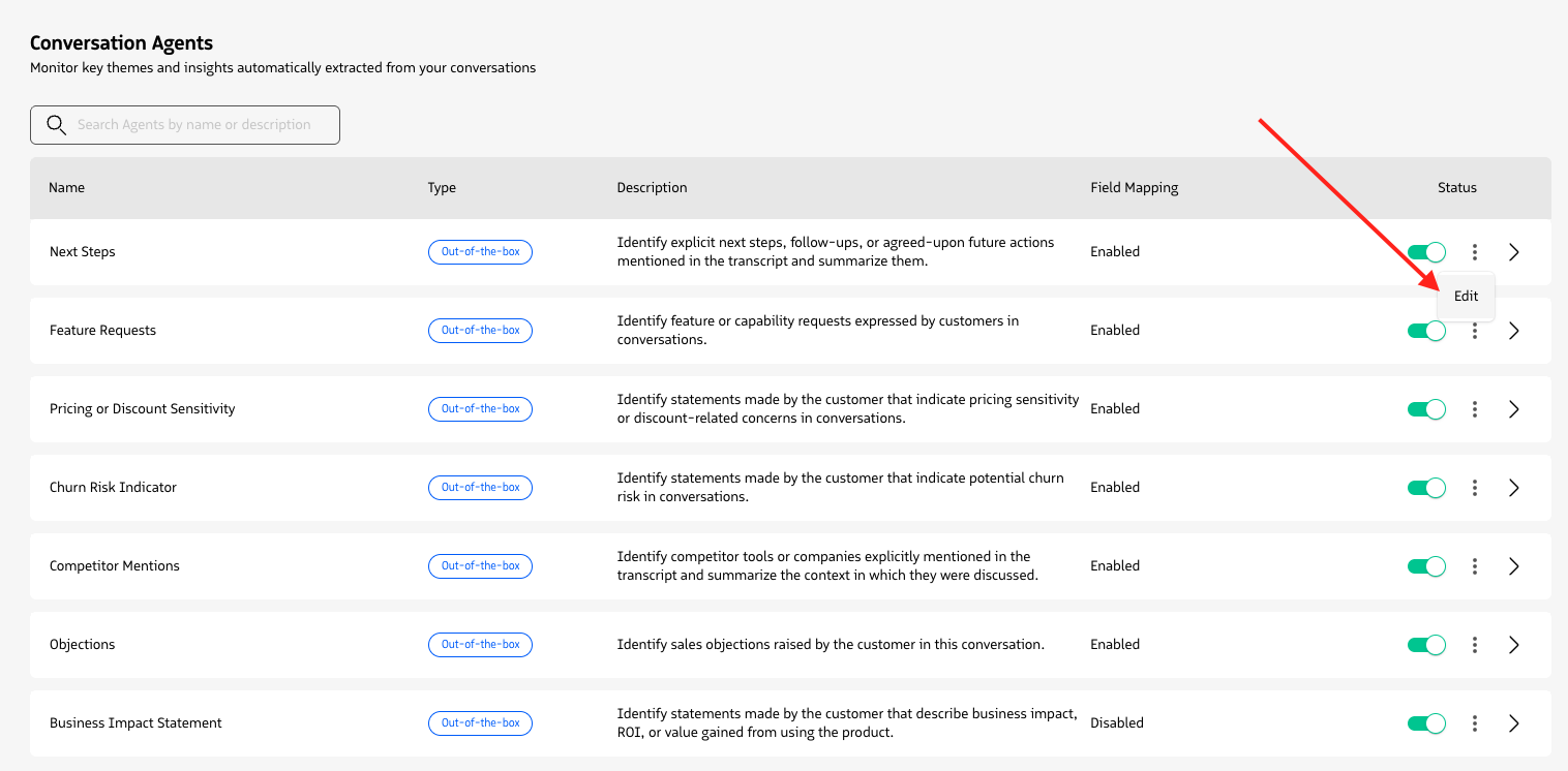 Conversation agent list edit