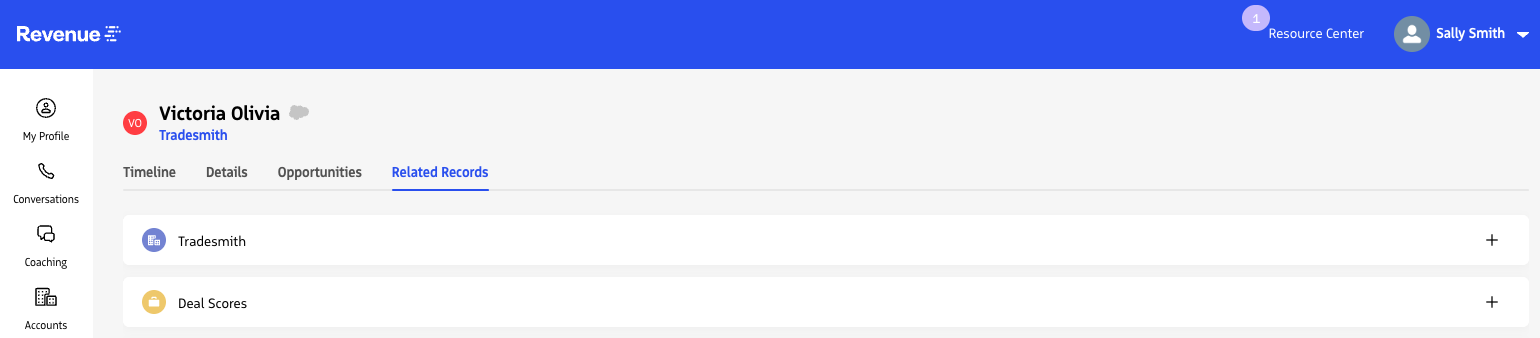 The Related Records tab listing Salesforce records linked to the contact.