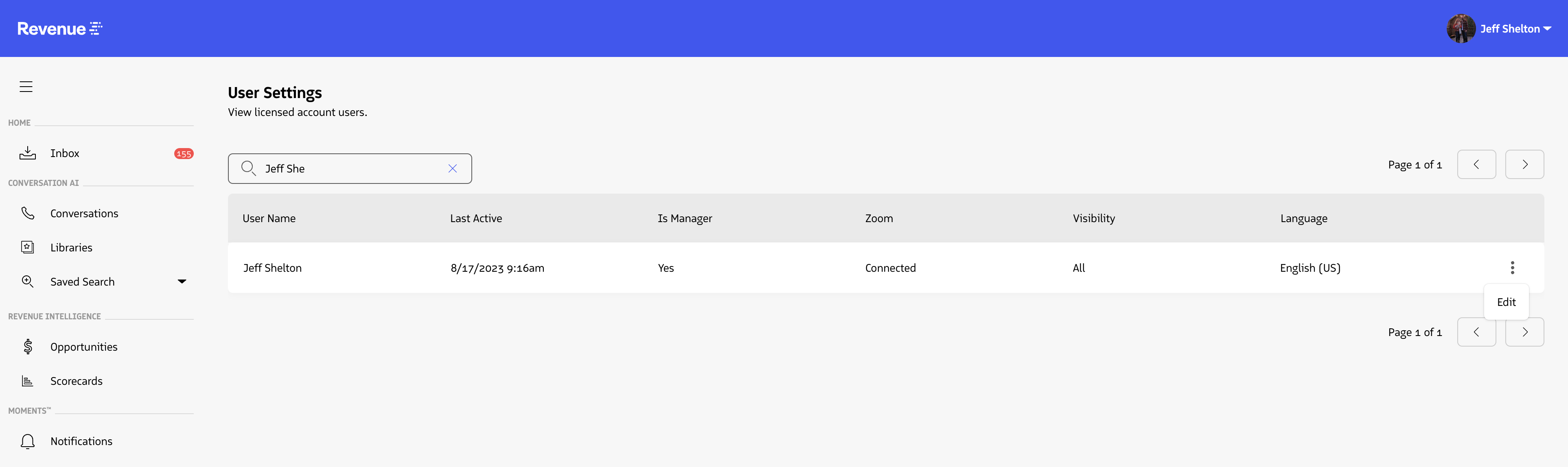 User Management search