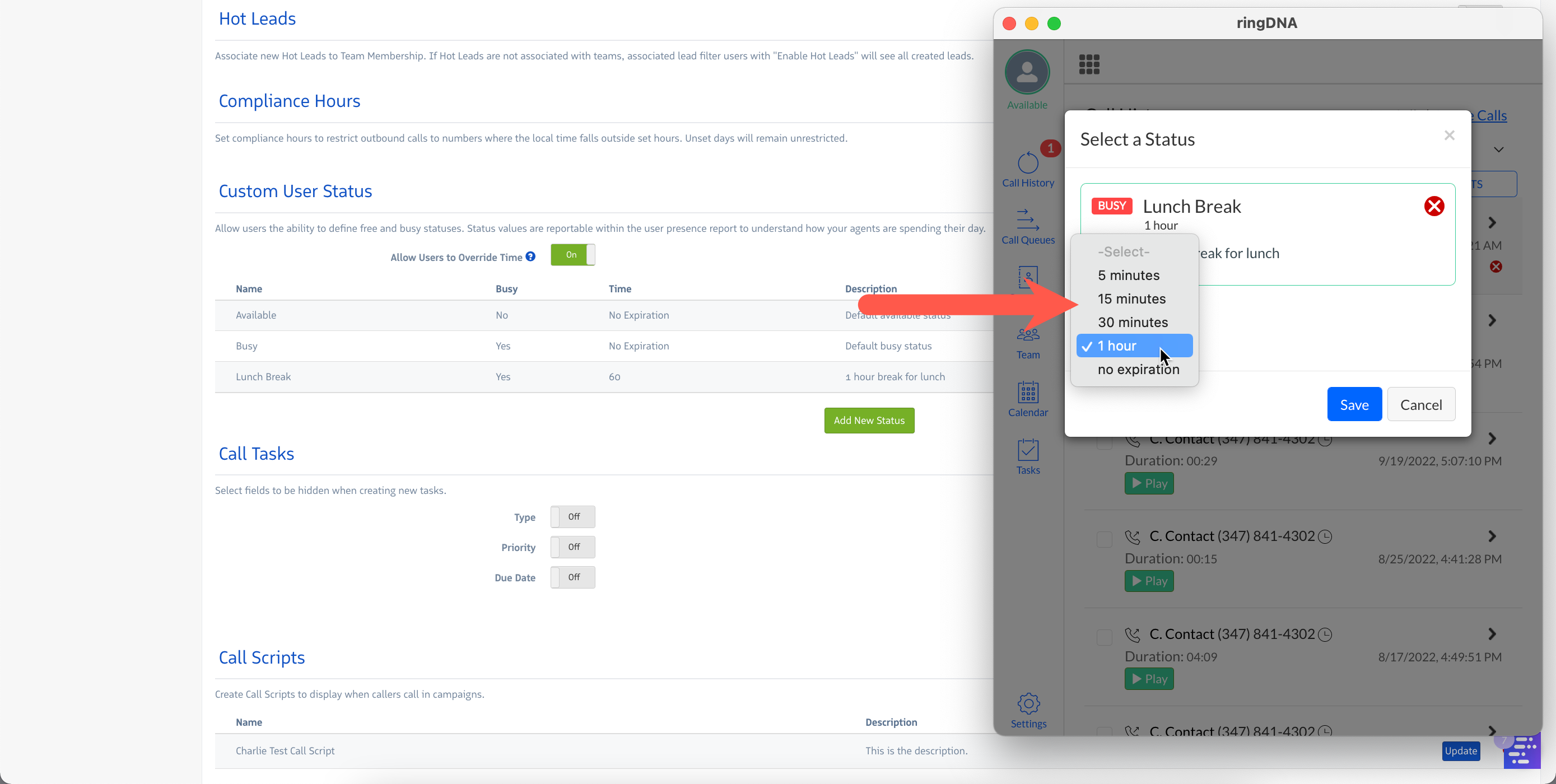 Override time setting in Dialer