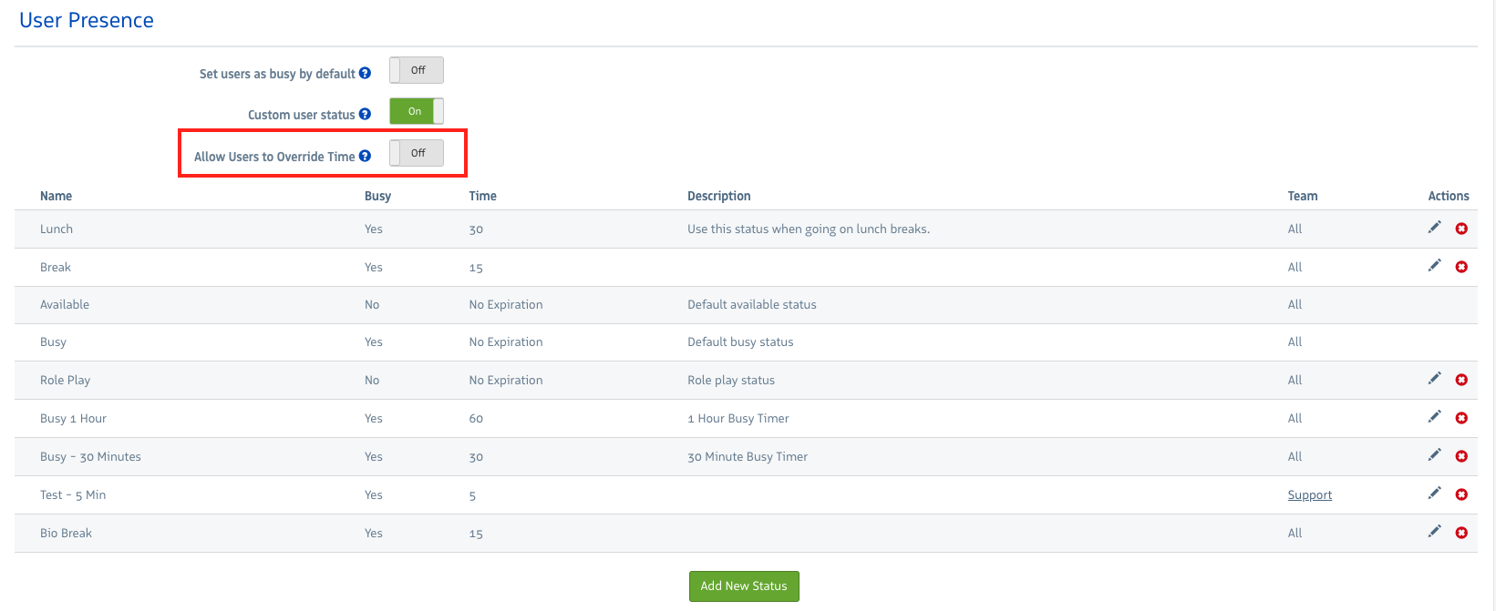 Allow Users to Override Time setting