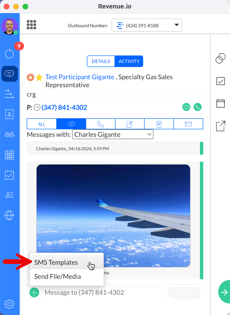Dialer Add SMS template