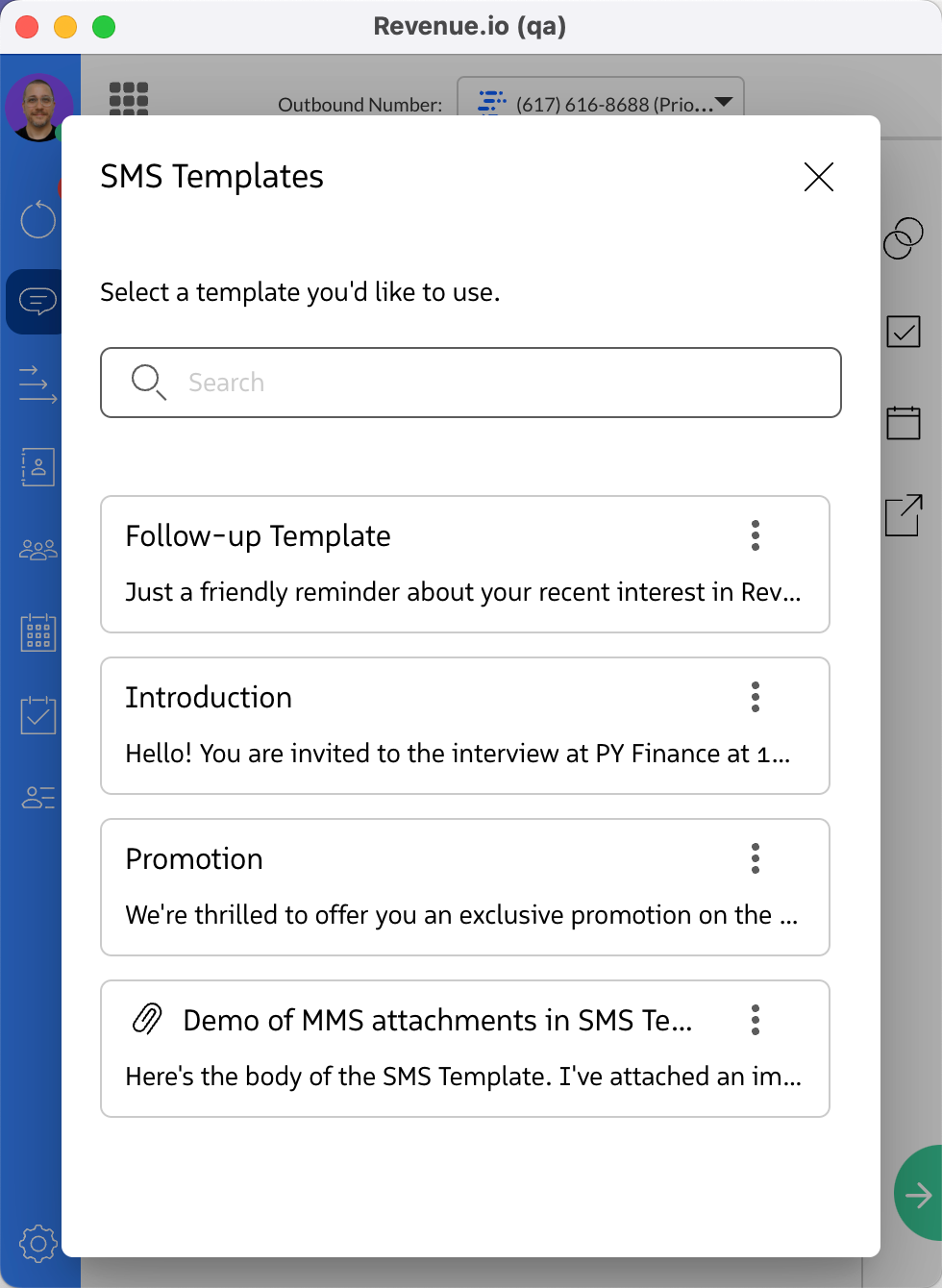 Dialer Choose SMS Template