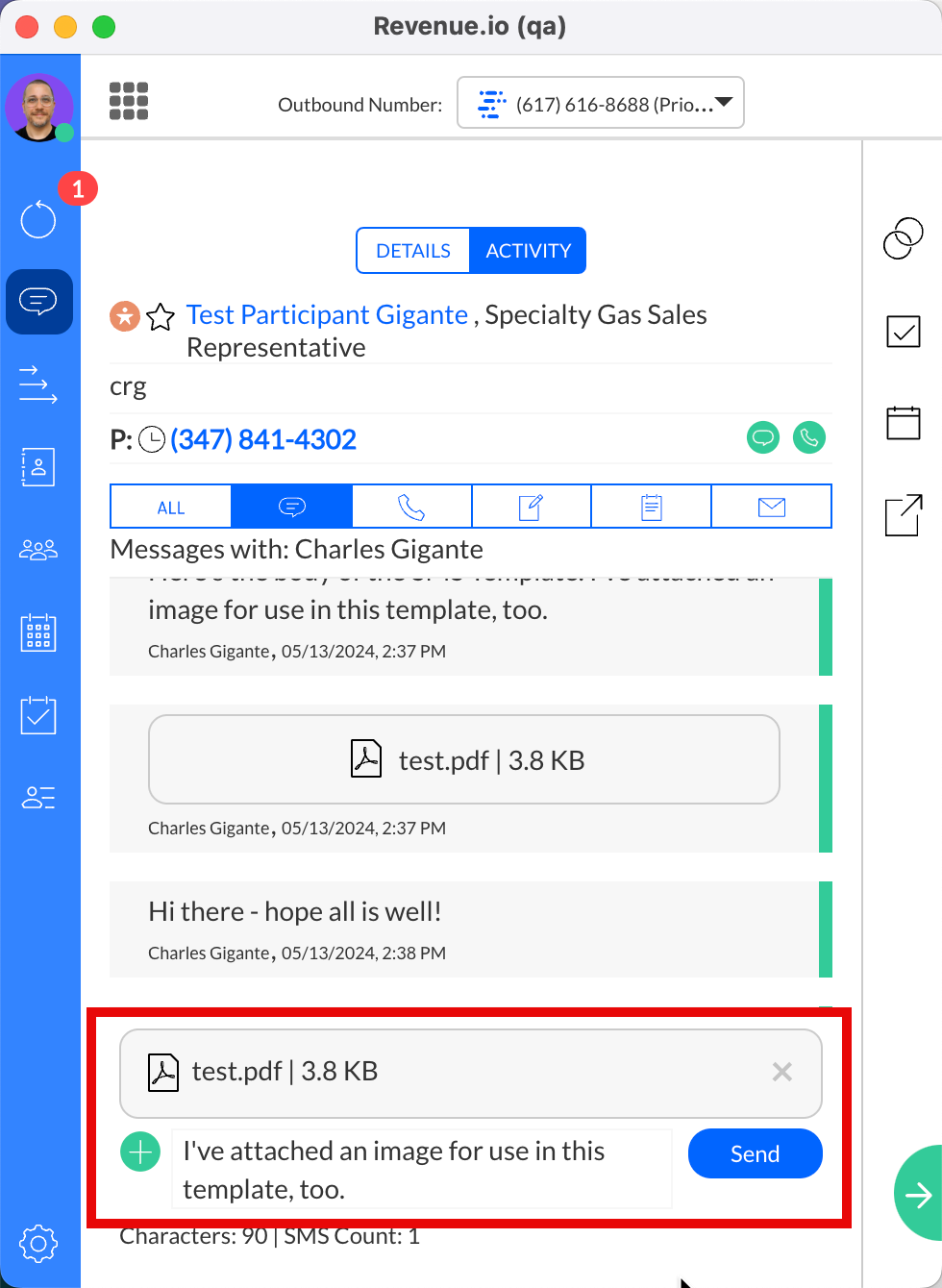 Example SMS with template
