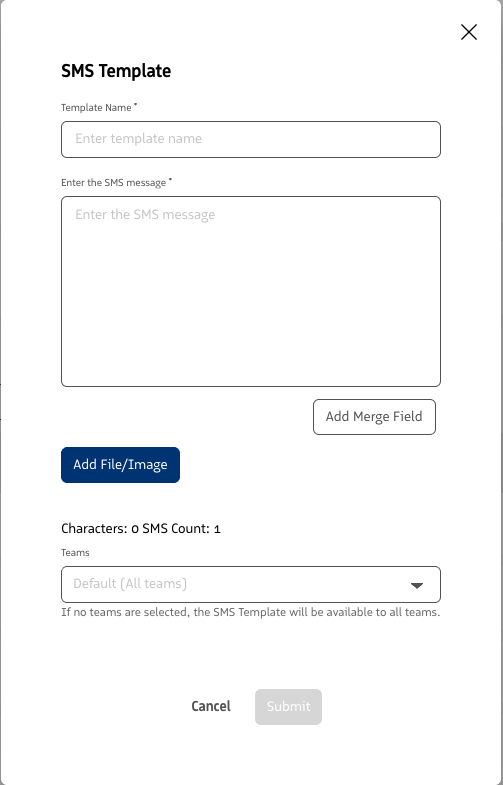 SMS template modal