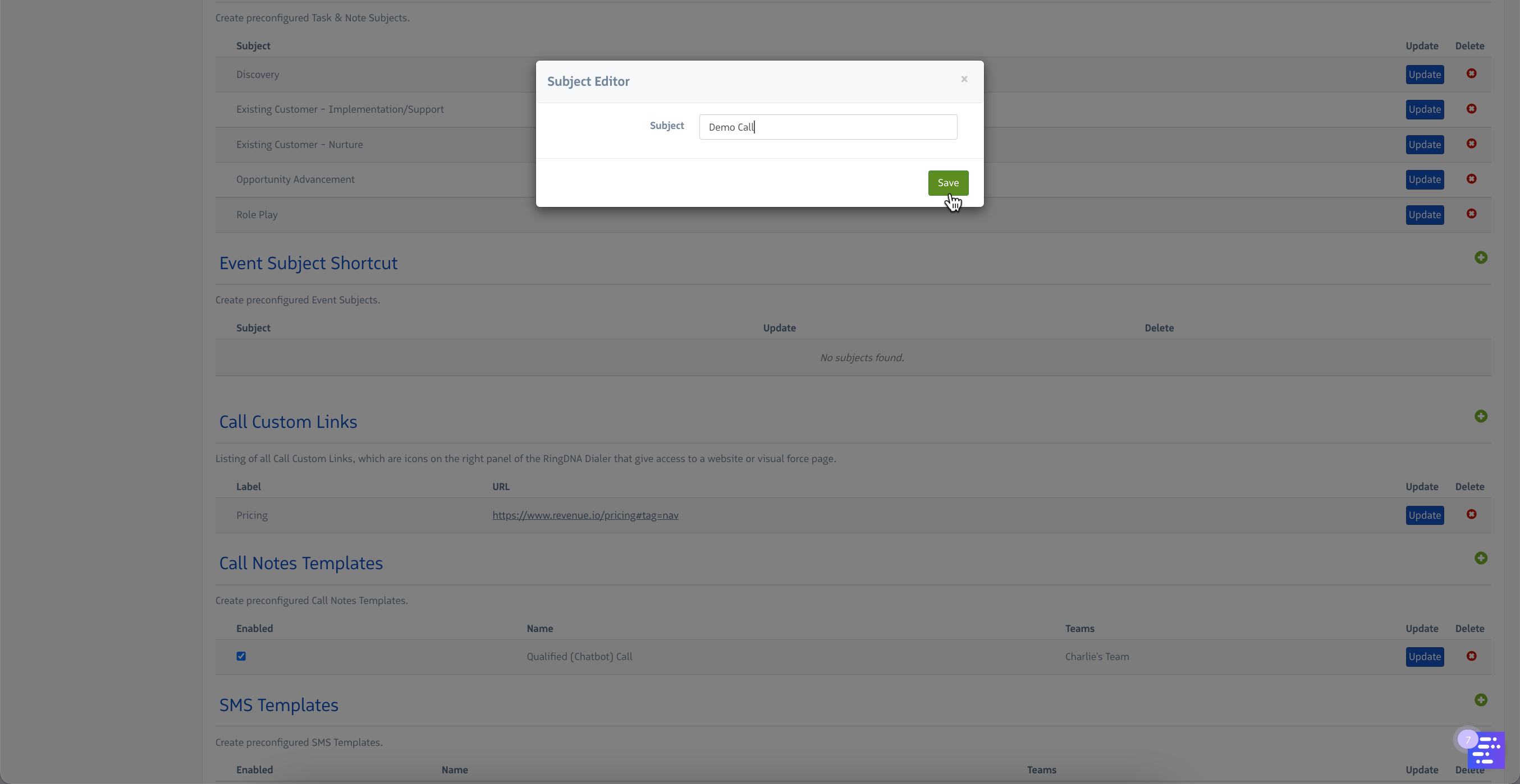 Event subject editor