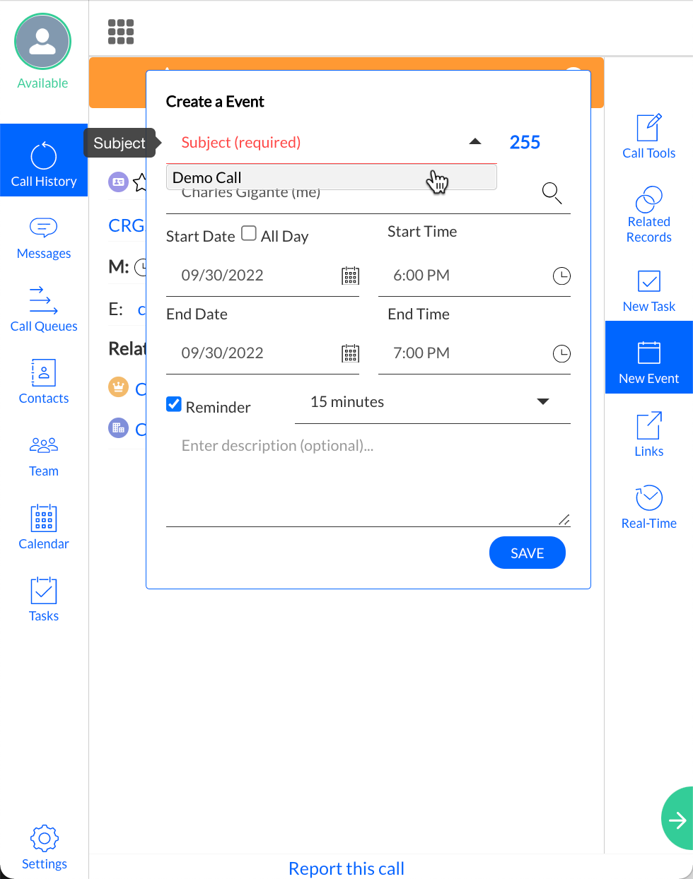 Subject shortcut in dialer