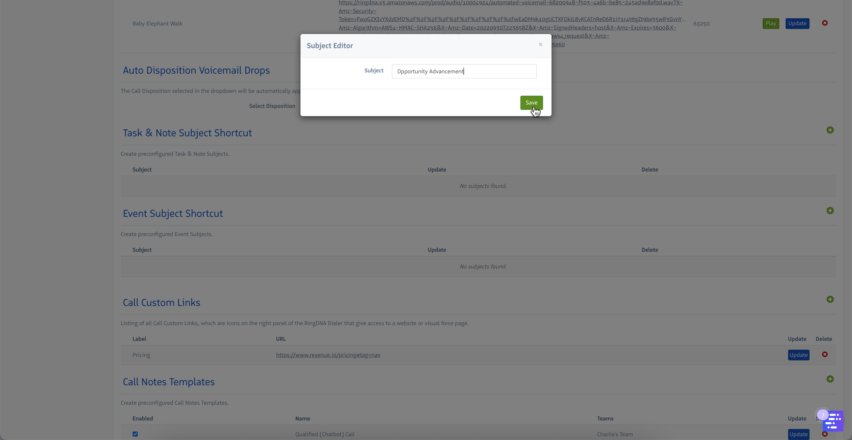 Task and Note Subject editor