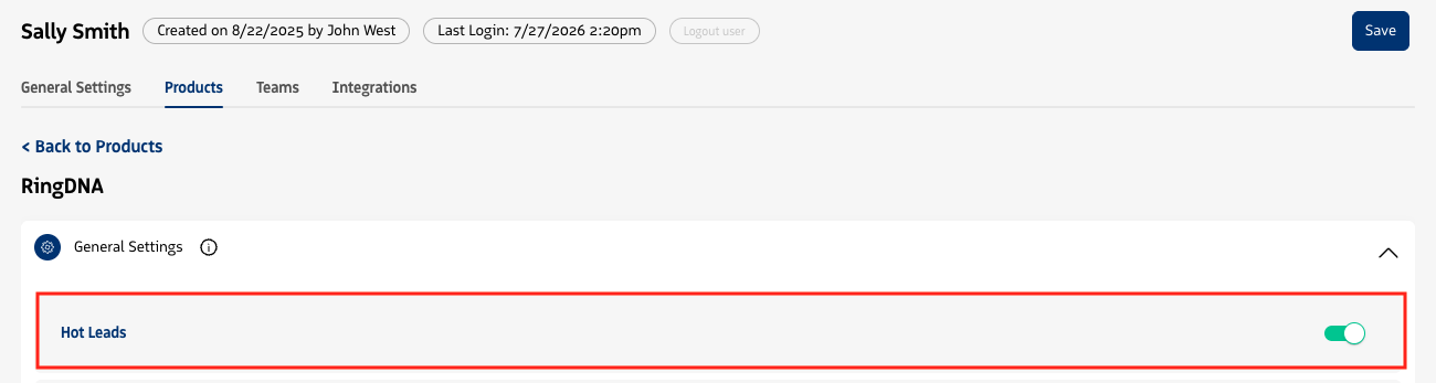Hot Leads user setting