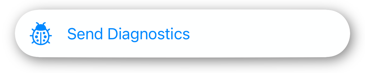 Screenshot of the Settings tab in the RingDNA iOS app. It's showing the Send Diagnostic button in the bottom half of the screen.