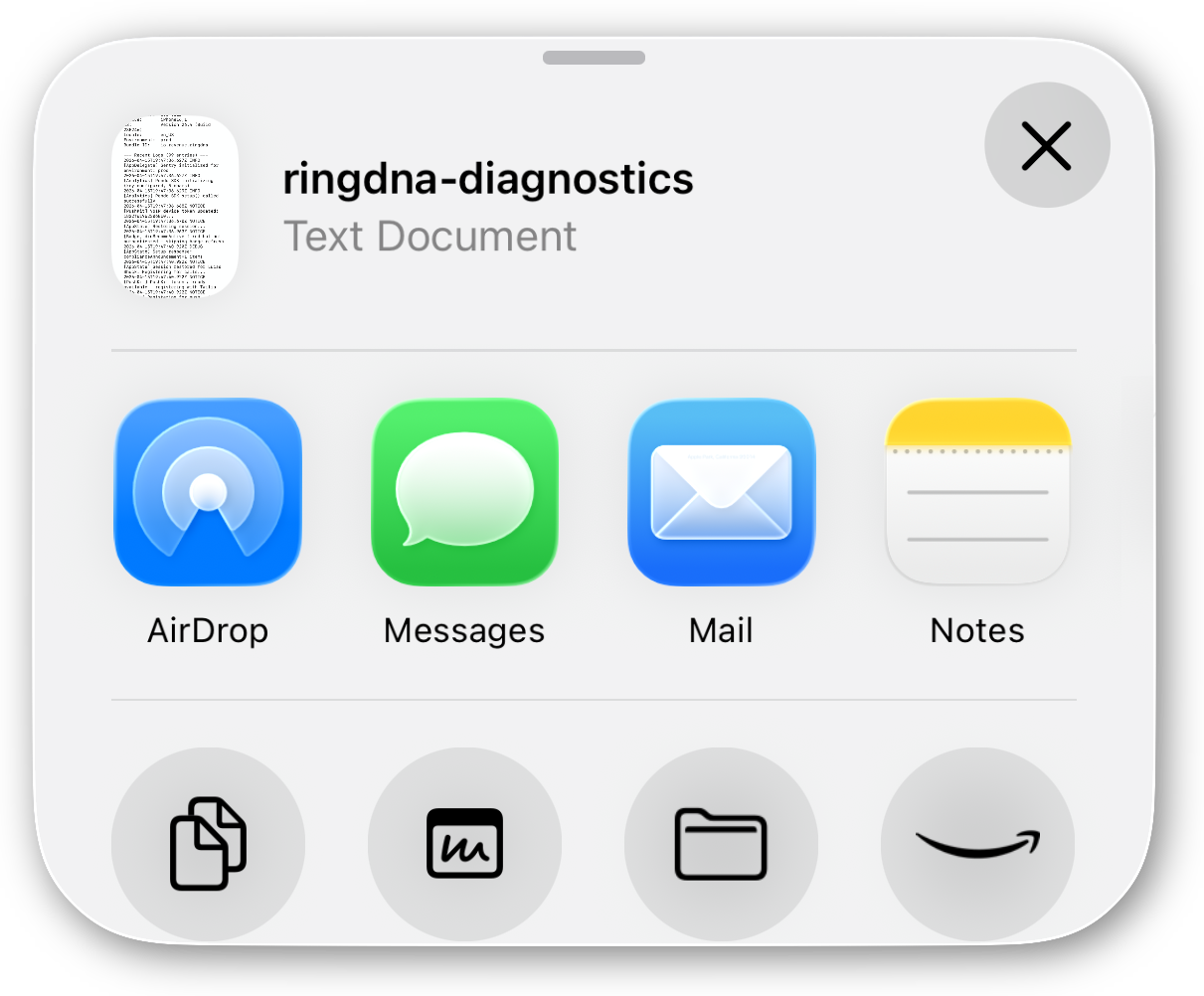 Screenshot showing the share options in iOS, including a Mail icon.