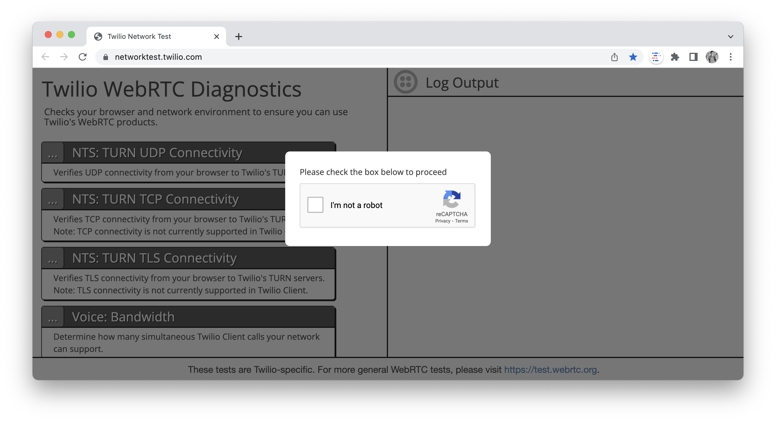 WebRTC Diagnostics Test Page