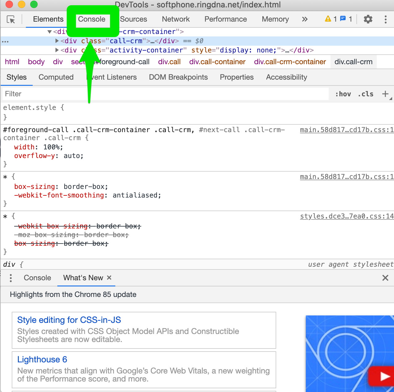 Chrome DevTools with the Console tab selected showing captured logs